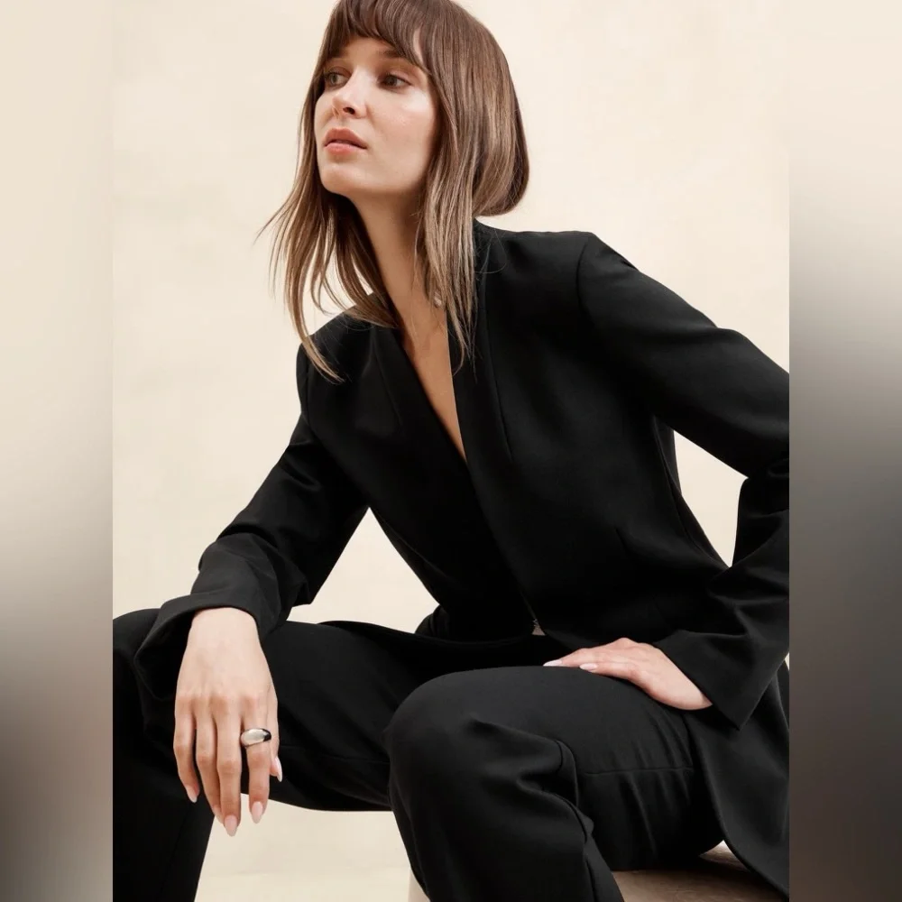 NWT! Banana Republic Black Ponte Collarless Blazer 531171 📊 - Picture 6 of 16